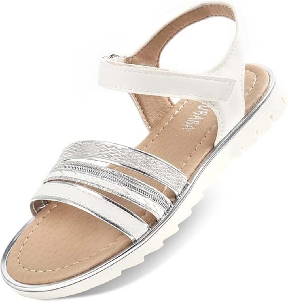 Wulubaba Girls Silver Strappy Dress Sandals Size 4 Big Kid